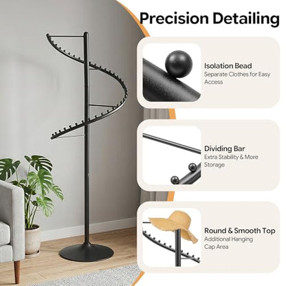 DYRABREST Spiral Rotating Clothing Rack, 5.91ft H 38-Ball Heavy Duty Garment Rack, Space Saving Standing Metal Sturdy Freestanding Hanger for Boutique Bedroom (Black) - color: Black
