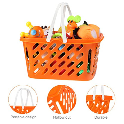 NUOBESTY 2 Pack Pretend Play Shopping Baskets - Kids Grocery Toy Basket with Handles for Imaginative Play, Toy Kitchen & Supermarket Role