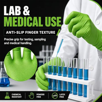 8 Mil Green Nitrile Gloves, Disposable Gloves, 100 Count - size: Medium