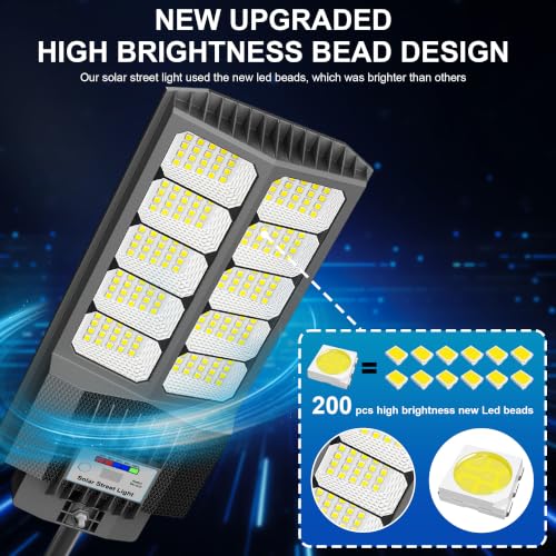 New 6500W Solar Street Lights Outdoor Waterproof - Commercial Outdoor Solar Light, 200pcs High Brightness LEDs, Solar Parking Lot Lights Dusk to Dawn for Yard Garden with Motion Sensor - 2 Pack - size: L-2Pack