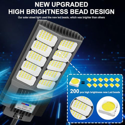 New 6500W Solar Street Lights Outdoor Waterproof - Commercial Outdoor Solar Light, 200pcs High Brightness LEDs, Solar Parking Lot Lights Dusk to Dawn for Yard Garden with Motion Sensor - 2 Pack - size: L-2Pack