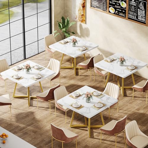 Tribesigns Square Dining Table Set of 2, 31.5" Modern Gold Dinner Table with Metal Base, Wooden Kitchen Table for Dining Room, Small Space, Apartment (Chairs are not Included) - color: White & Gold, size: Square-2PCS