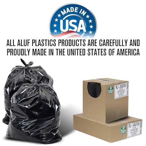 Aluf Plastics - RL-3036XH 20-30 Gallon Trash Can Liners (100 Count) - 30" x 36" - Thick 1.5 MIL Equivalent Black Trash Bags for Bathroom, Kitchen, Office, Industrial, Commercial, Recycling and More - color: Black, style: 20-30 Gal, 1.2 Mil, 100 Count