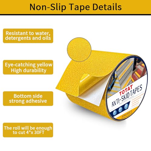 Anti Slip Tape 4" x30FT Yellow Non-Slip Safety Traction Tape for Stairs, Steps, Ramps, Indoor Outdoor Grip Adhesive - color: Yellow, size: 4 Inch