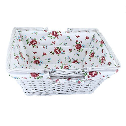 Kingwillow White Wicker Picnic Basket with Handles