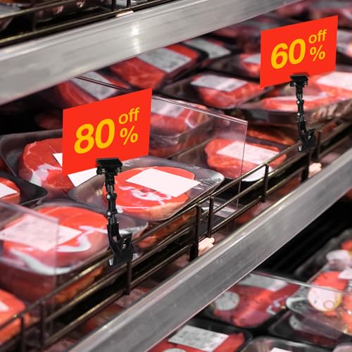 Honeydak Black 50 Pcs Sign Holder Clips Bulk for Grocery Retail Display Plastic Shelf Price Sign Clamps Double Sided Swivel Holder with Antislip Padding Rotatable Merchandising Clips for Store - color: Black