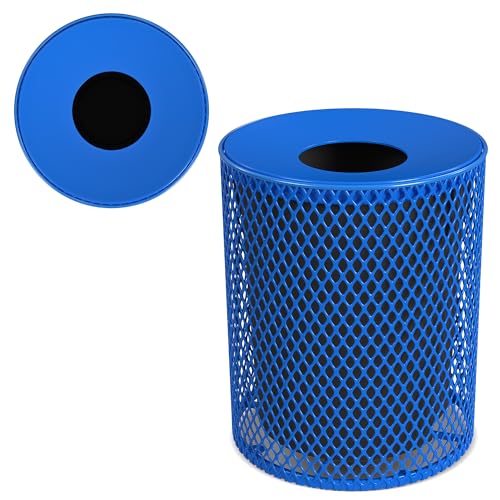 Leisure Craft 32 Gallon Commercial Outdoor Trash Can, Metal, Made in USA - color: Blue