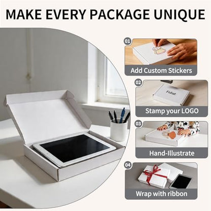 Fishat 11" x 8" x 2" White Corrugated Cardboard Shipping Boxes Set of 25 - size: 11" x 8" x 2"