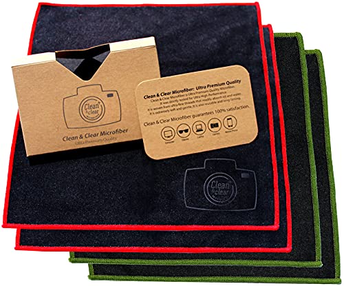 Clean & Clear Microfiber Extra Large Cleaning Cloth [4 Pack] - Ultra Premium Microfiber for Camera Lens, Glasses, Screens, and All Lens - size: 4 Pack