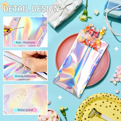 FUNFERY 4x6 in Holographic Mylar Poly Mailers Self Sealing Adhesive Bag - color: Holographic Self Adhesive-100P, size: 4x6 inch