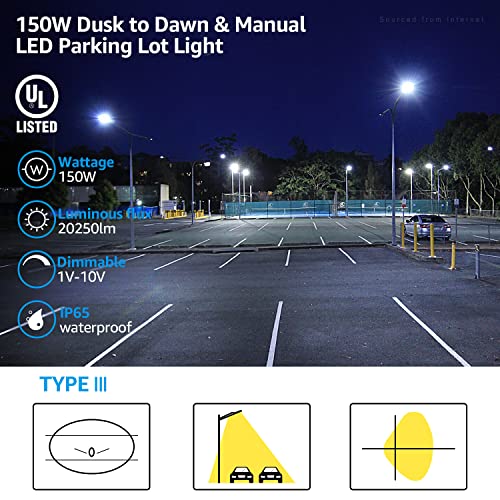 LEONLITE 150W LED Parking Lot Light, 1-10V Dimmable, 20,250lm UL & DLC - size: 21 Inch