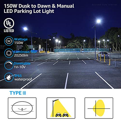 LEONLITE 150W LED Parking Lot Light, 1-10V Dimmable, 20,250lm UL & DLC - size: 21 Inch