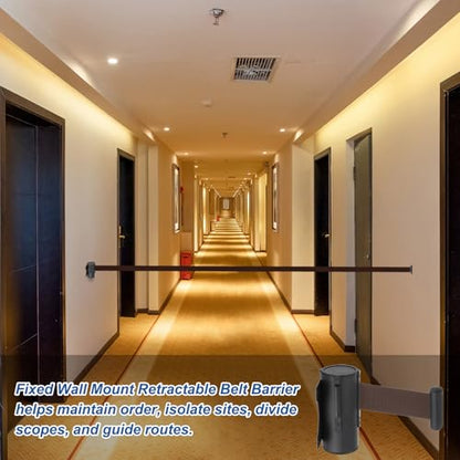 MECCANIXITY Wall Mount Retractable Belt Barrier 6.56ft Crowd Control Belts - color: Black/Brown, size: 6.56 ft