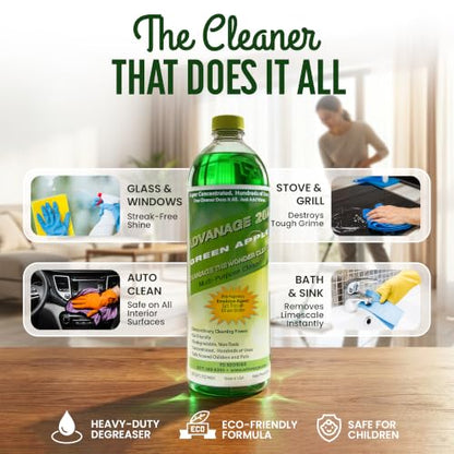 Advanage 20X All Purpose Cleaner Concentrate – The Wonder Cleaner 32 fl oz Green Apple Cleaning Supplies for Bathroom Cleaner, Floor Cleaner, Multipurpose Cleaner | Made in USA Multisurface Cleaner - size: 32 Fl Oz (Pack of 1)