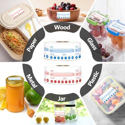 2 Rolls 1000 Pcs 1 X 2 inch Removable Food Date Sticker Labels, Easy to Write for Freezer, Refrigerator Food Containers Date Sticker, Leftover Labels (Blue-Red-Spanish-Week) - style: Blue-Red-Spanish-week