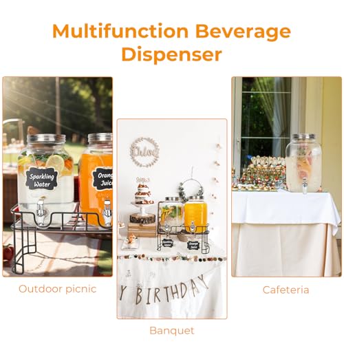 2 Pack 1 Gallon Glass Drink Dispensers with Stand, Ice Core, Spigot - size: 2 Pack 1 Gallon with Aluminum lid