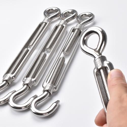 M12 Eye & Hook Turnbuckle，Alele 304 Stainless Steel 1/2" Turnbuckle Wire Rope Tension Heavy Duty Turnbuckles for Cable Railing Wire Rope Hardware Kit - size: M12 Turnbuckle 4p