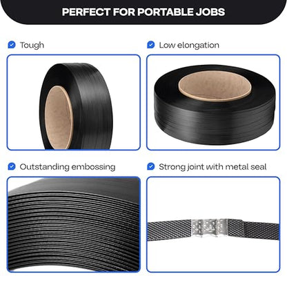 IDL Packaging 1/2" x 3281' Polypropylene (PP) Strapping Roll, USA-Made - size: 1/2" x 3281' (8x8" Сore), 300 lbs BS