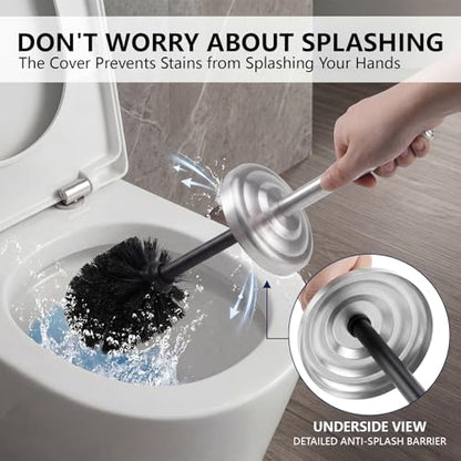 Stainless Steel Toilet Bowl Brush and Holder Set for Bathroom Long Handle - color: Brushed Nickel