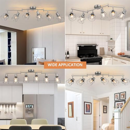 WILON Track Lighting Fixtures, 6-Light Brushed Nickel Flush Mount Track Light Ceiling, 6 Way Spot Light Kitchen Light Fixtures Directional Ceiling Spotlight for Kitchen Hallway Living Room - color: Brushed Nickel, size: 6-Light-Cage