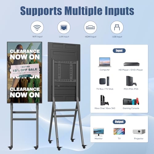MWE 43 Inch Mobile Digital Signage Display Kiosk with Flight Case, Portable Digital Poster with Screen Mirroring App Publishing, Advertising Display Kiosk, Android OS - style: NonTouch-Screen
