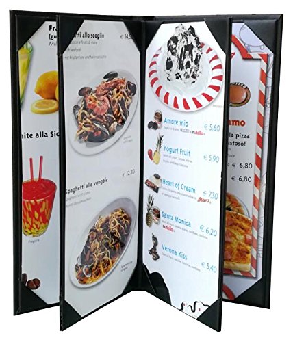 3 pcs of Restaurant Menu Covers Holders 4.75" X 11" Inches, 4panel 6view,Sold by Case,with Clear PVC Sheets for Paper Protection