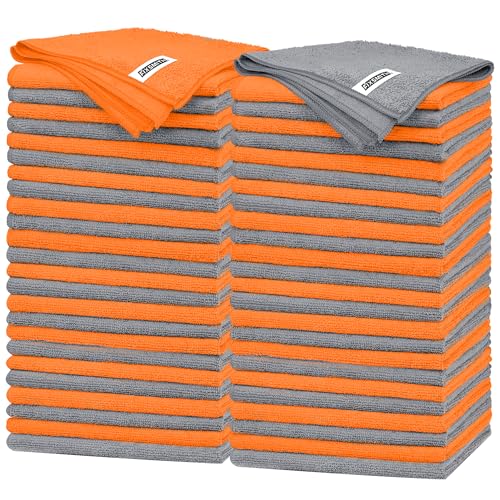 FIXSMITH Microfiber Cleaning Cloth -Pack of 50, Highly Absorbent Cleaning Rags(Grey&Orange), 16"X12" All Purpose Cleaning Towels for Housekeeping, Kitchen, Car, Reusable Microfiber Towels - color: Grey&orange, size: 50pk