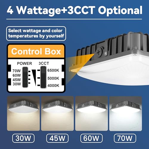 LED Canopy Light 4Pack: 30W/45W/60W/70W Selectable, 4000K/5000K/6500K 3CCT - size: 70W-3CCT