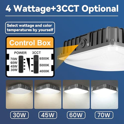 LED Canopy Light 4Pack: 30W/45W/60W/70W Selectable, 4000K/5000K/6500K 3CCT - size: 70W-3CCT