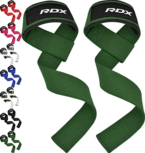 RDX Lifting Straps for Weightlifting –100% Cotton Heavy Duty Gym Wrist Strap with 5MM Neoprene Padding, 60CM Anti-Slip Hand Grip Wraps for Deadlifts Powerlifting Workouts Strength Training, Men Women - color: Army Green
