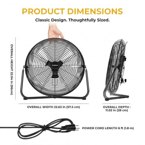 18‑Inch Industrial Floor Fan, 5300 CFM, 2‑in‑1 Wall‑Mount & Floor Design - color: Black