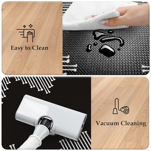 KIMODE Anti Fatigue Kitchen Mats,Black Boho Kitchen Rugs,Standing Desk Mats - color: Black Diamond, size: 17.3" x 47"+17.3" x 29"--0.47 inches