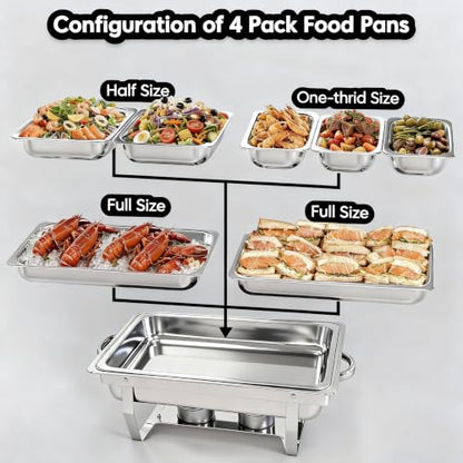 Amhier Chafing Dishes for Buffet, 11Qt, 4 Pack, Silver
