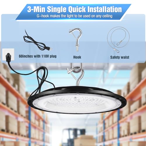 YANYCN 12 Pack 200W UFO LED High Bay Lights,120VAC IP66 Waterproof,850W MH/HPS 30800LM 5000K Daylight with Plug Commercial Bay Lighting for Barn,Gym,Factory,Warehouse,Shop,Workshop,Gym - size: 200W 12pack UFO Led High Bay light