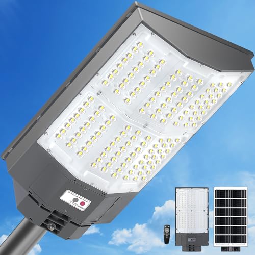 10500W Solar Street Lights Outdoor, 650000LM 7000K Solar Parking Lot Lights Dusk to Dawn 40000mAh IP67 Waterproof Pole Security Flood Lamps with Motion Sensor and Remote for Yard, Garage, Driveway - size: 136A-L
