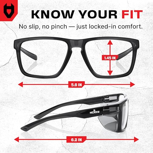 NoCry ANSI Z87.1 Clear Safety Glasses with Side Shields — Durable Anti Fog & Scratch Resistant Eye Protection Glasses or Men & Women — ANSI Z87 Rated Protective Eyewear with 100% UV Shielding for Work - color: Black & Black