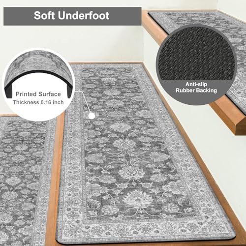 OJIA Extra Non-Slip Stair Treads for Wooden Steps 15PCS, 30"X8" Rubber Indoor Stair Runner Slip Resistant Stair Rugs Safety Mats for Dogs, Kids & Elders, Stairway Grip Step Treads, Gray - color: Grey, size: 30" x 8"