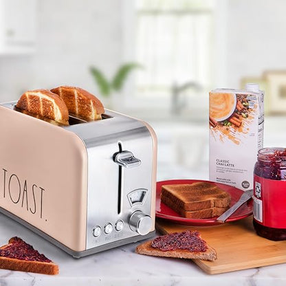 Rae Dunn Toaster, Stainless Steel 2 Slice Square Toaster, Wide Slot with 5 Browning Levels, with Bagel, Defrost and Cancel Options (Blush) - color: Blush