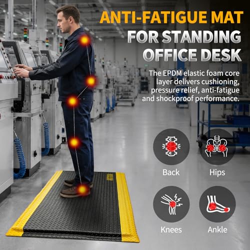 ARCTICSEA Anti Fatigue Mats Industrial 3 x 6 FT 15/16 Inch Extra Thick Standing Mat for Warehouse Workstation and Garage Black and Yellow - size: 72"L x 36"W x 0.9"Th