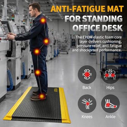 ARCTICSEA Anti Fatigue Mats Industrial 3 x 6 FT 15/16 Inch Extra Thick Standing Mat for Warehouse Workstation and Garage Black and Yellow - size: 72"L x 36"W x 0.9"Th