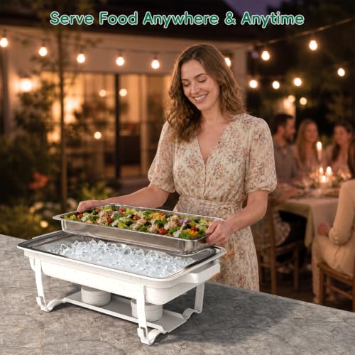 Sifer 11Qt Chafing Dishes for Buffet, No Any Screws, 4 Pack, White - color: White