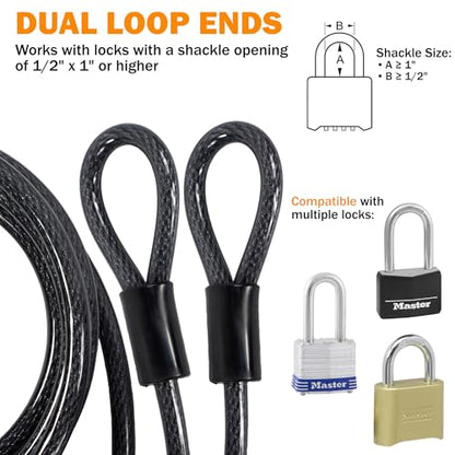 Lumintrail 10mm Heavy-Duty Security Cable, Vinyl Coated Braided Steel with Sealed Looped Ends (4', 7', 10', 15', or 30') (15-FT) - size: 15-FT