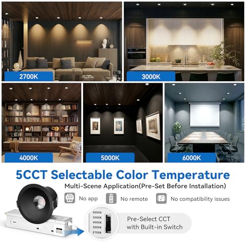 CycevSun Black 3 Inch Recessed LED Lights Anti-Glare COB Spotlight, 6-Pack - color: Black, size: 3 Inch