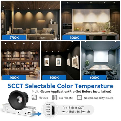 CycevSun Black 3 Inch Recessed LED Lights Anti-Glare COB Spotlight, 6-Pack - color: Black, size: 3 Inch