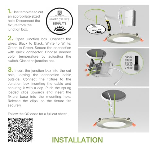 ASD 6 Pack LED Recessed Lighting 4 Inch 9W, 5 CCT 2700K-5000K CRI90+, IC Rated Ultra Thin Dimmable Ceiling Lights with J Box, Canless Wafer Downlight, Round Slim Panel Light, Energy Star ETL, Nickel - color: Nickel, size: 4 Inch 6 Pack