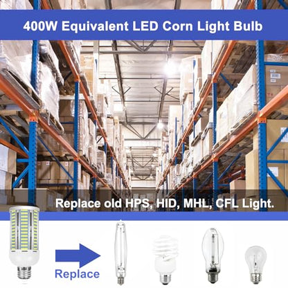 2 Pack 400W Equivalent Led Corn Light Bulb, 6000 Lumen 6000K Daylight 50W LED Corn Lamp, E26/E27 Medium Base for Indoor Garage Factory Warehouse Backyard