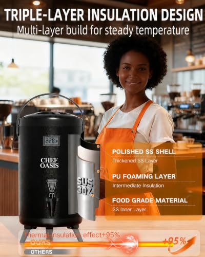 Insulated Beverage Dispenser 3 Gallon,Hot&Cold Drink Dispenser with Spigot,LCD Thermometer,Stainless Steel Triple-Layer Insulation,for Tea Coffee Milk Juice,Party Buffet(Black, 1 Pack) - color: Black, size: 1 Pack