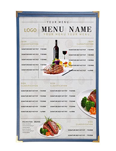 Menu Covers, Single Page, 8.5" x 14" Legal Size, Blue, Pack of 6 - color: Blue