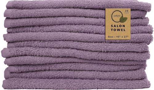 Salon Towels – Pack of 24 (16"x27") 100% Cotton Ring Spun – Ultra Soft, Highly Absorbent Hand Towels – Bulk for Spa, Gym & Salon (Purple Ash) - color: Purple Ash
