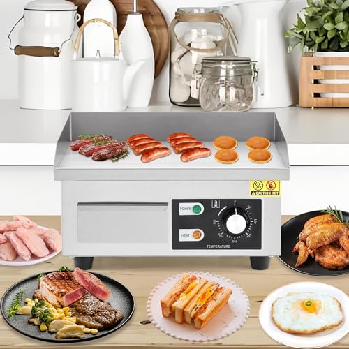 14" Commercial Electric Griddle, Stainless Steel Countertop Griddle, Electric Flat Top Grill With Shovel Brush, Restaurant Teppanyaki Grill Cooking Equipment, Temperature Control 50°C - 300°C - size: 14 Inch